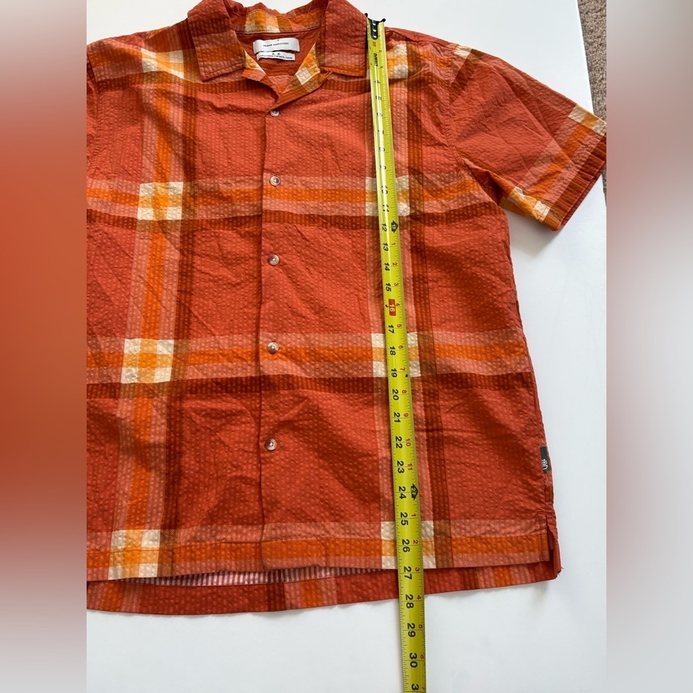 Urban Outfitters Seersucker Orange Plaid Button Up Short Sleeve Shirt Size M - Picture 7 of 8